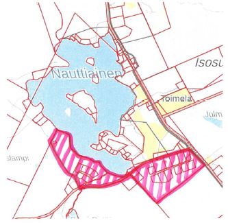 Kartta, jossa kuvattu Hankalan vesiosuuskunnan alue Uuraisilla