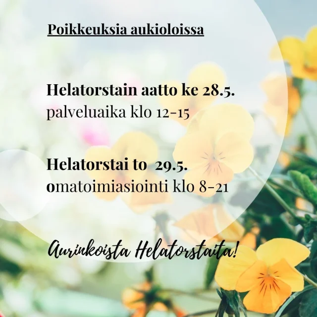 Tänään arkipyhän aattona kirjaston palveluaika on klo 12-15. Huomenna Helatorstaina käytössänne on omatoimiasiointi klo 8-21. 
Oikein mukavaa ja aurinkoista Helatorstaita.🌞
#uuraistenkirjasto #poikkeavaaukiolo #arkipyhänaatto #helatorstai
